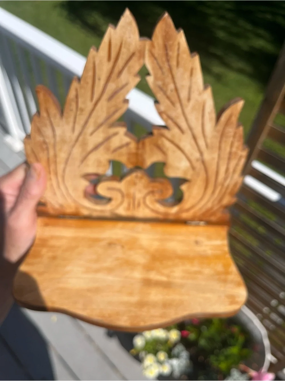 Hand-Carved Wooden Wall Shelf - distressed naturel wood